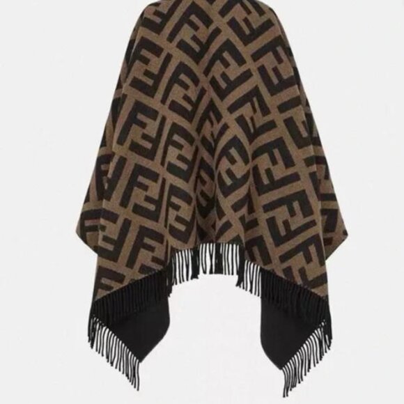 FENDI Double-Faced Wool and Cashmere Blend Cape - Picture 3 of 5